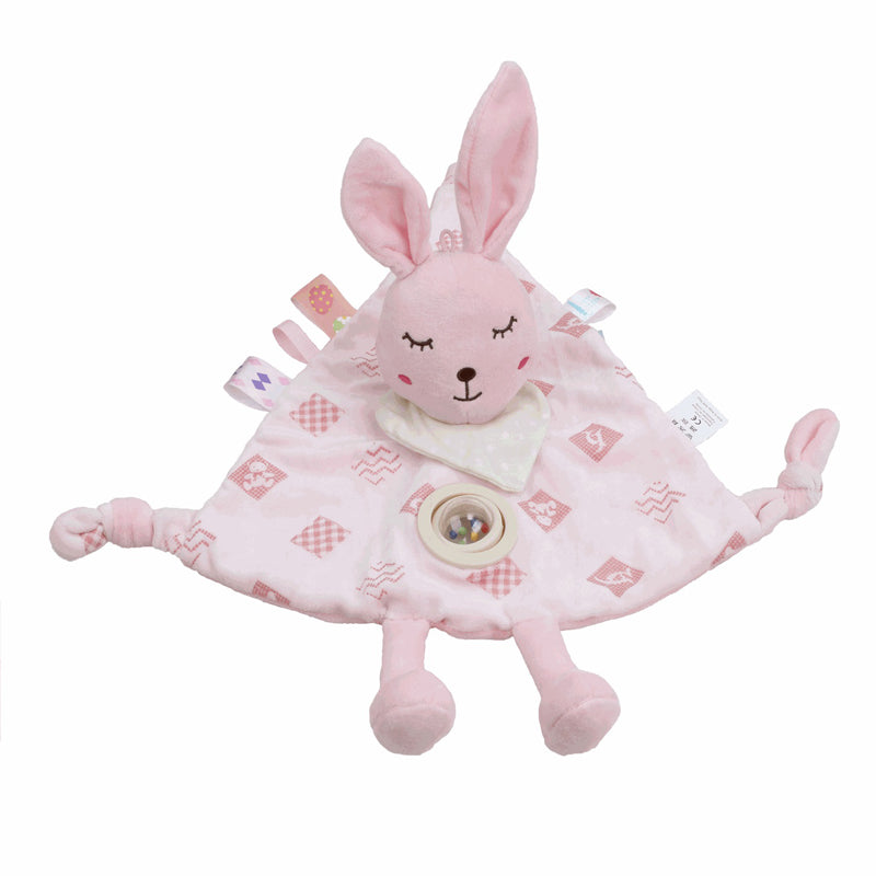 Plush Baby Security Blanket with Rattle & Teether
