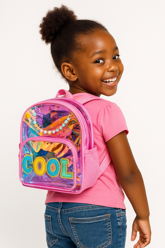 Holographic Backpack – Pink Beaded Style For Girls