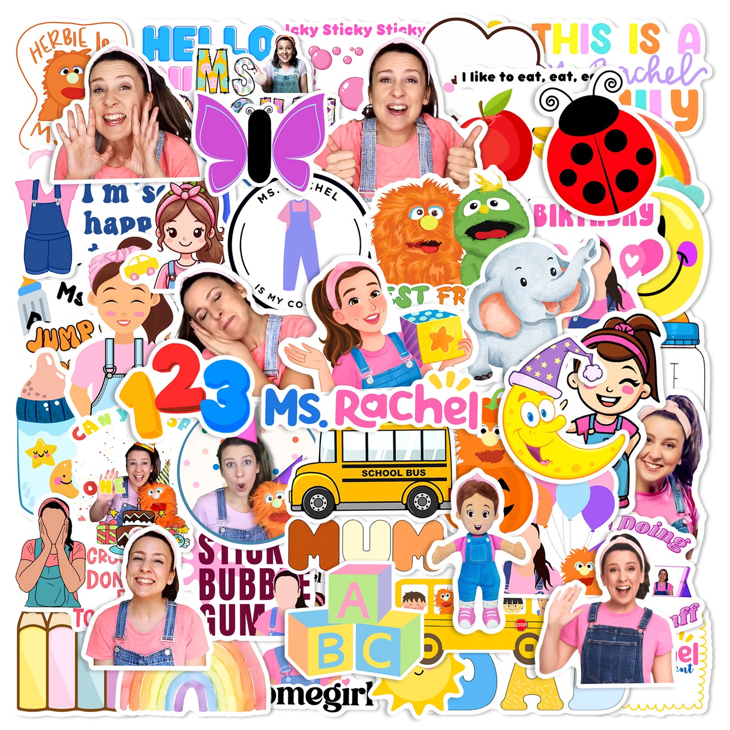 Ms Rachel Sticker Pack – 50pcs Waterproof Cute Kids Stickers
