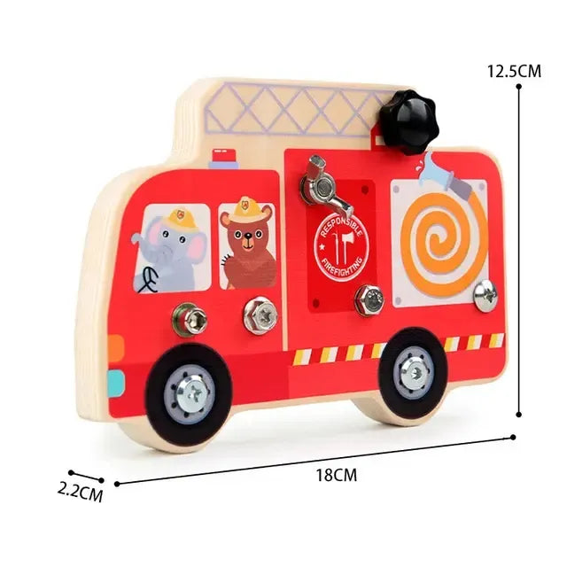 Wooden Fire Truck Nut Combination & Bolt Busy Board
