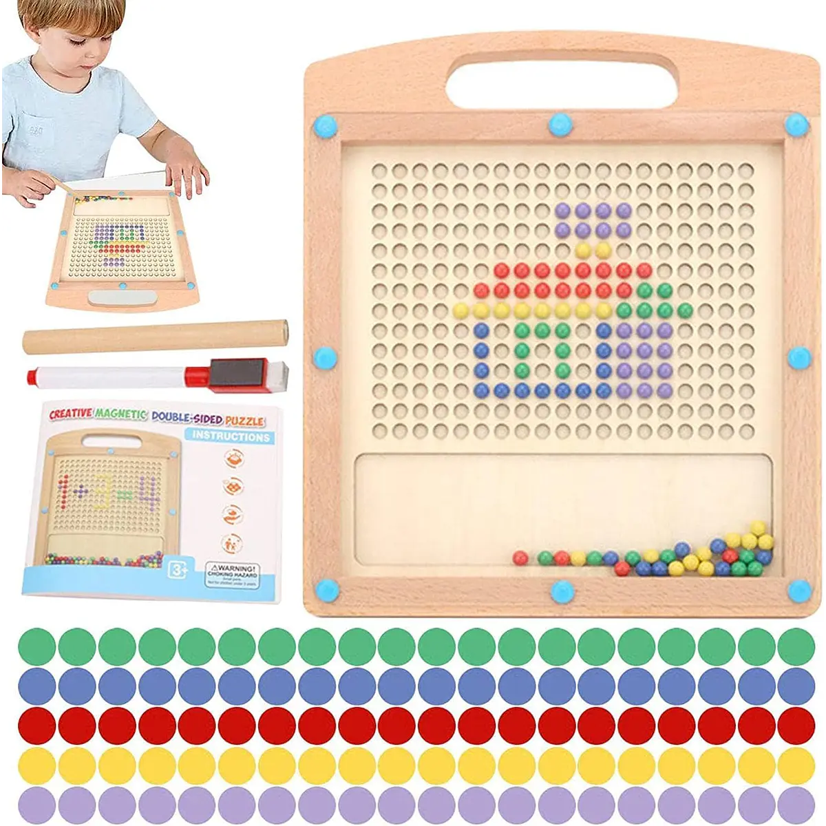 Double-Sided Magnetic Bead Drawing Board | Montessori Fine Motor & Pre-Writing Activity Board