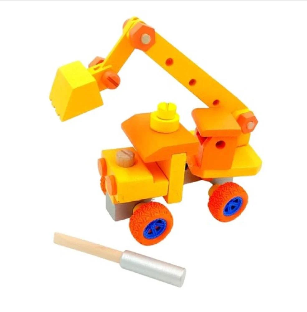 Wooden Construction Engineering Vehicle DIY Assembly Toy with Screwdriver