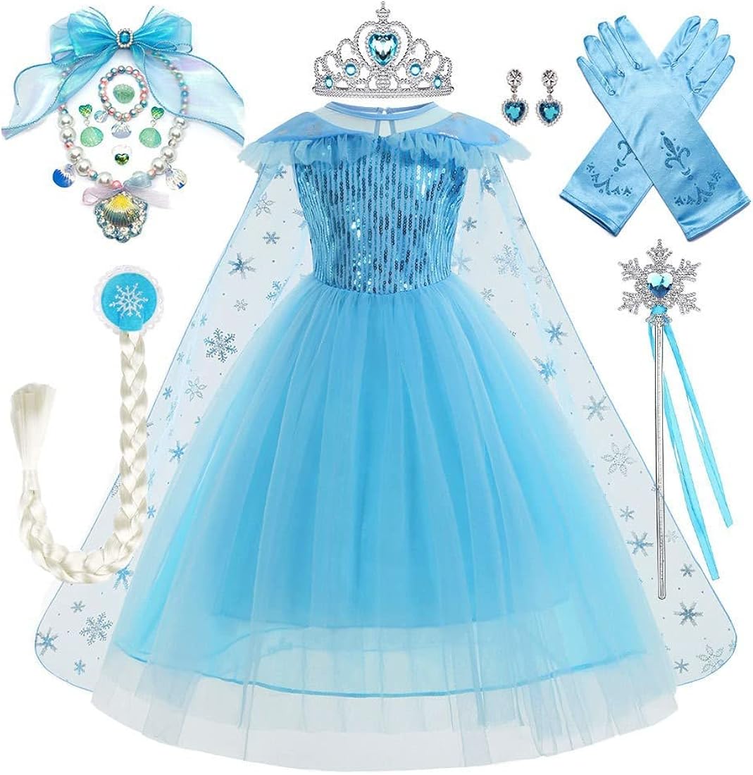 Elsa Princess Costume with Accessories | Ice Princess Dress Up Costume