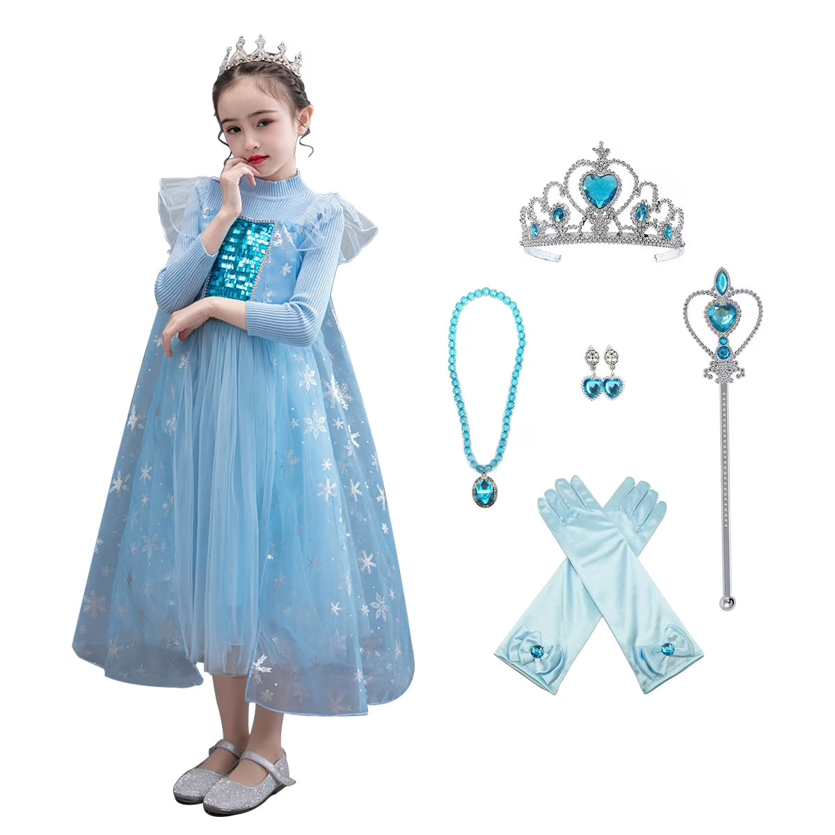 Elsa Princess Costume with Accessories | Ice Princess Dress Up Costume