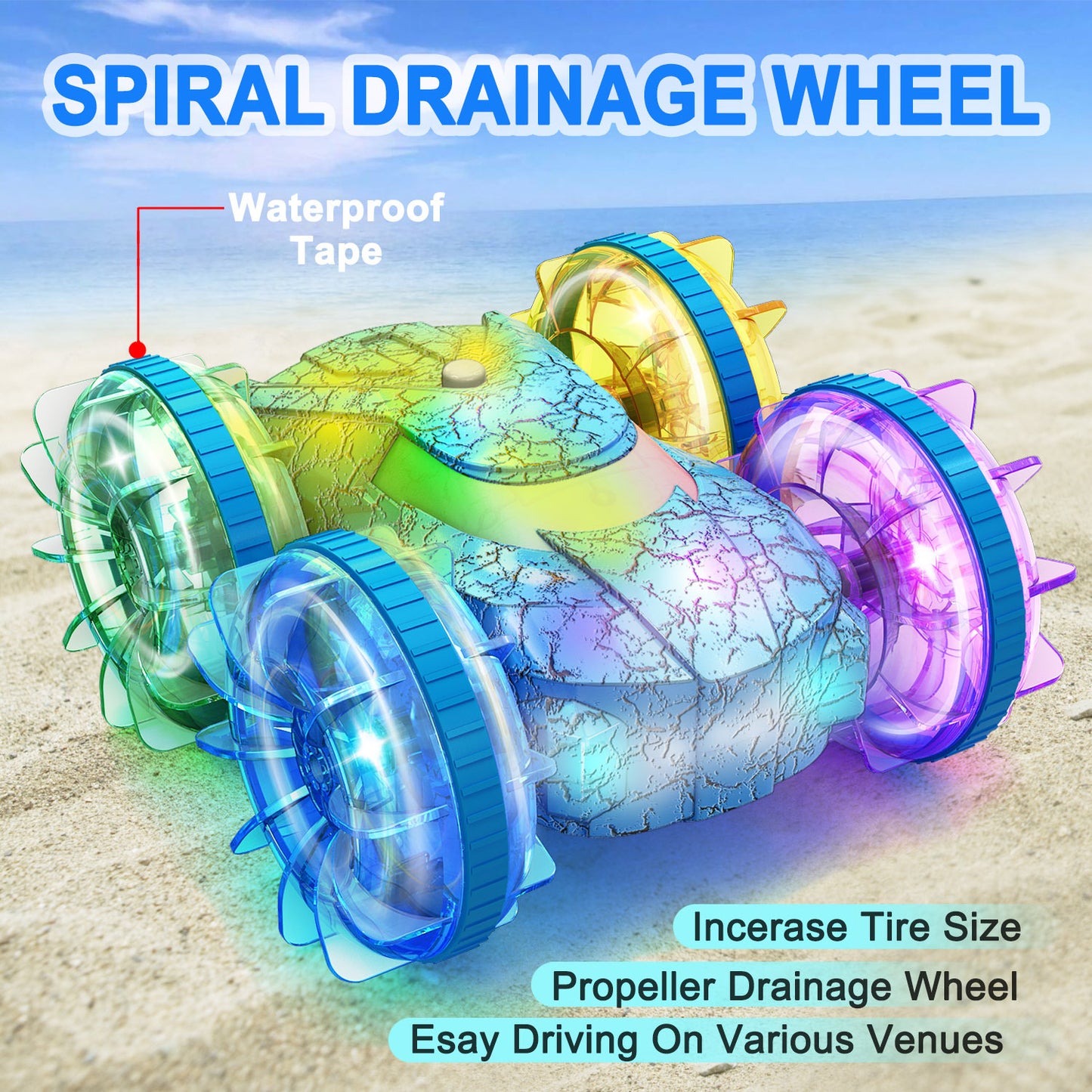 Amphibious Glow Stunt RC Car – 4WD Double-Sided Flip Vehicle