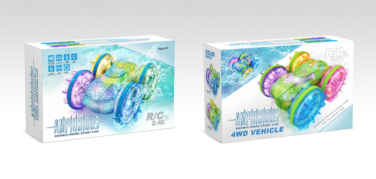 Amphibious Glow Stunt RC Car – 4WD Double-Sided Flip Vehicle