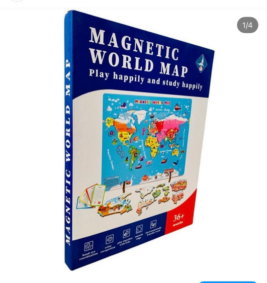 Wooden Magnetic Map Puzzle and Countries facts /flag  and flashcards – World Geography for Kids