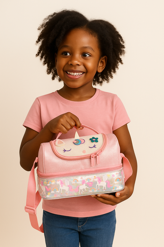 Insulated Kids Lunch Bag – Double-Compartment With Shoulder Strap (26.5×17.5×17Cm)