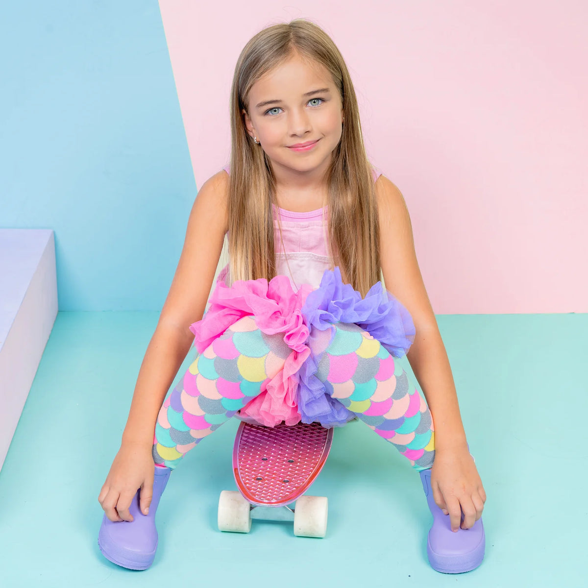 Mermaid Frill Knee-High Socks with Glitter for Kids