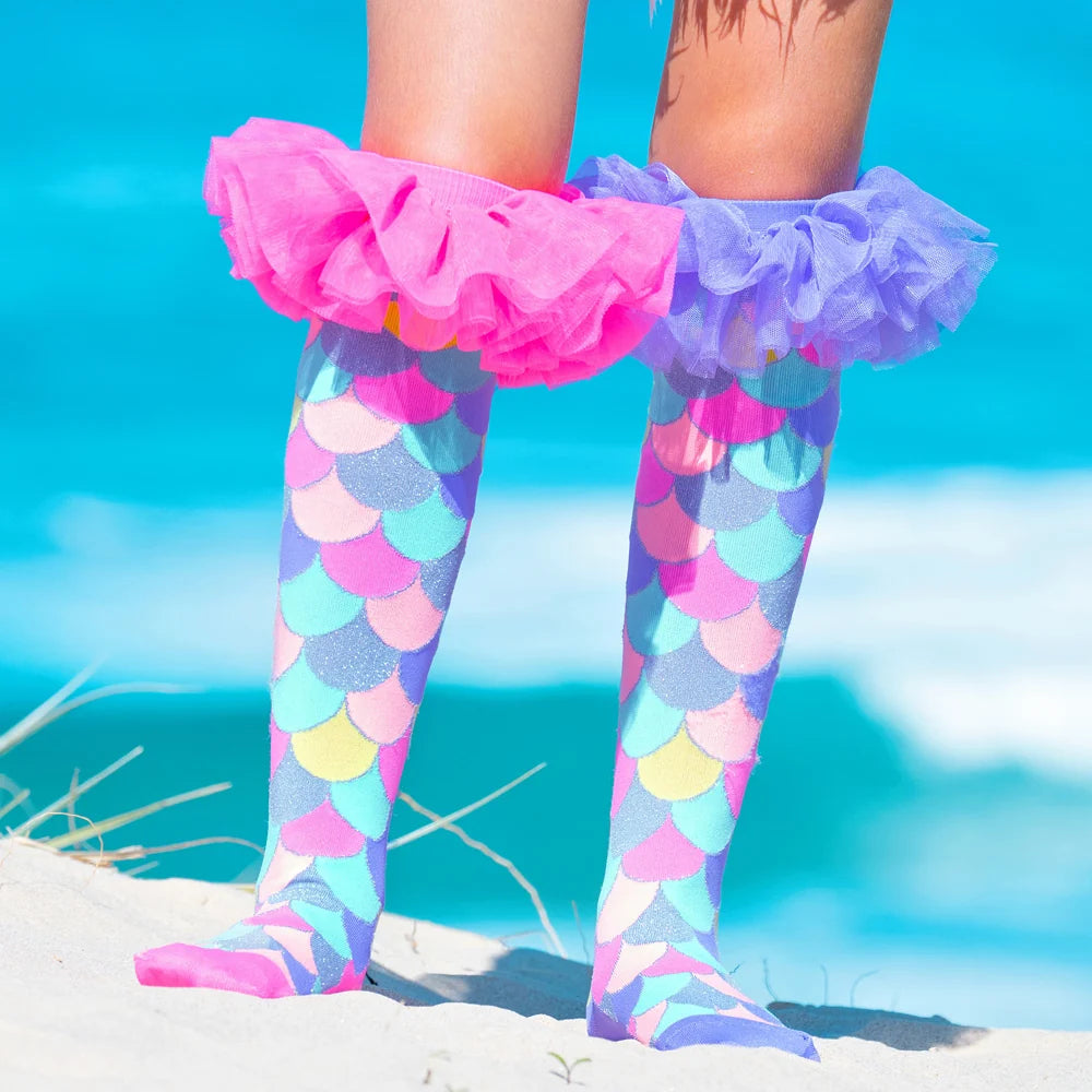 Mermaid Frill Knee-High Socks with Glitter for Kids