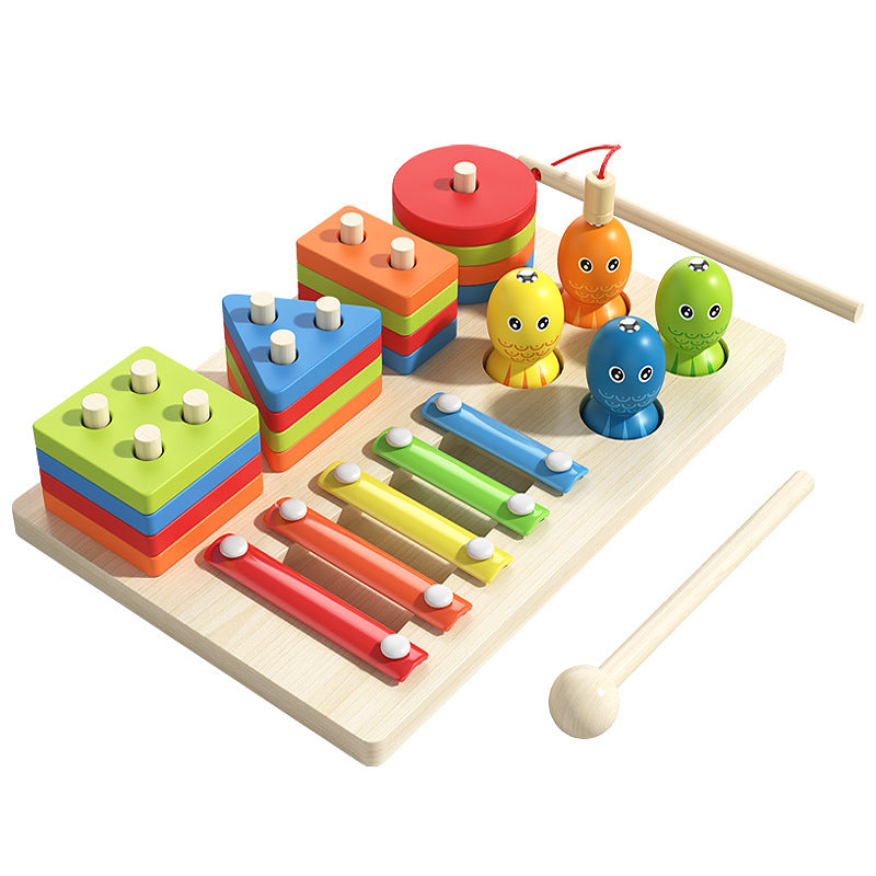 Montessori 3 in 1 three in one column set Multifunctional Wooden Activity Board – Sorting, Stacking & Xylophone