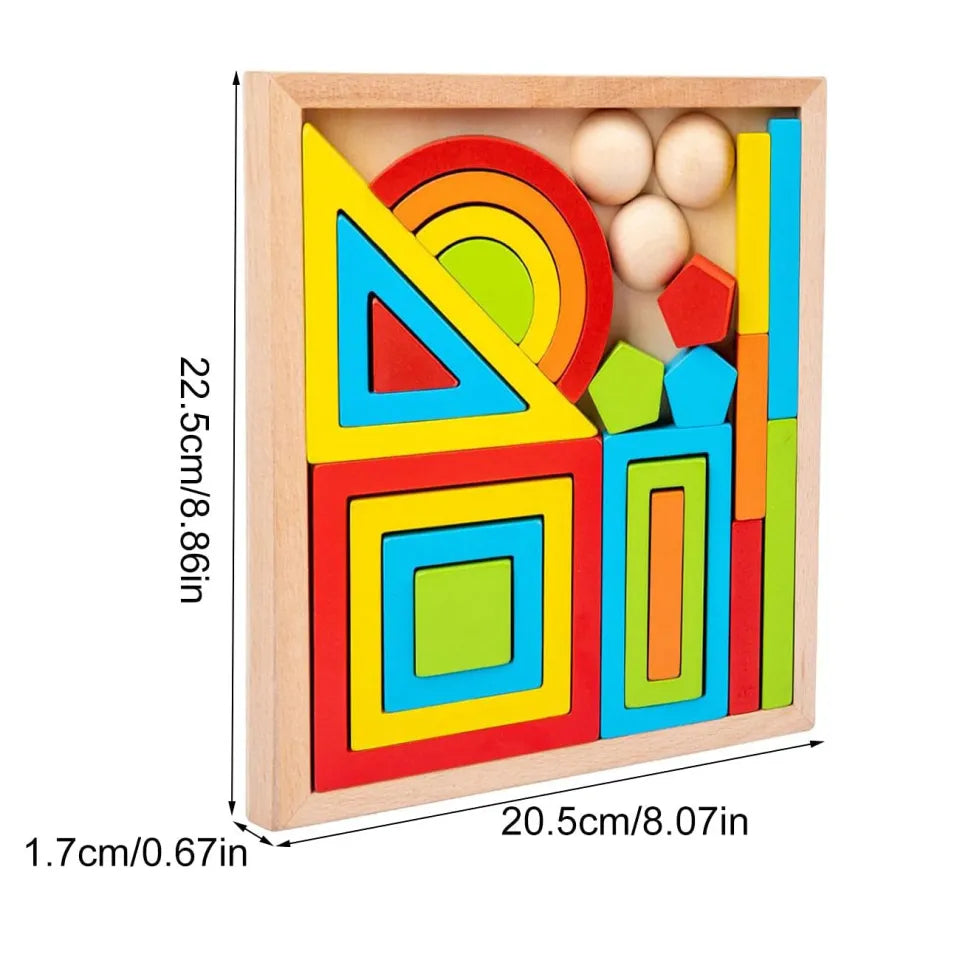 Rainbow Building Block Box – Wooden Geometric Shapes Stacking & Balancing Puzzle Toy