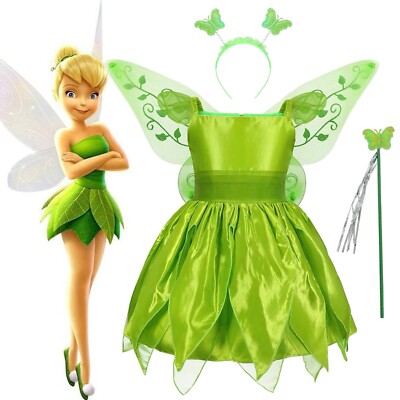 Tinker Bell Fairy Princess Costume Set with Wings & Wand