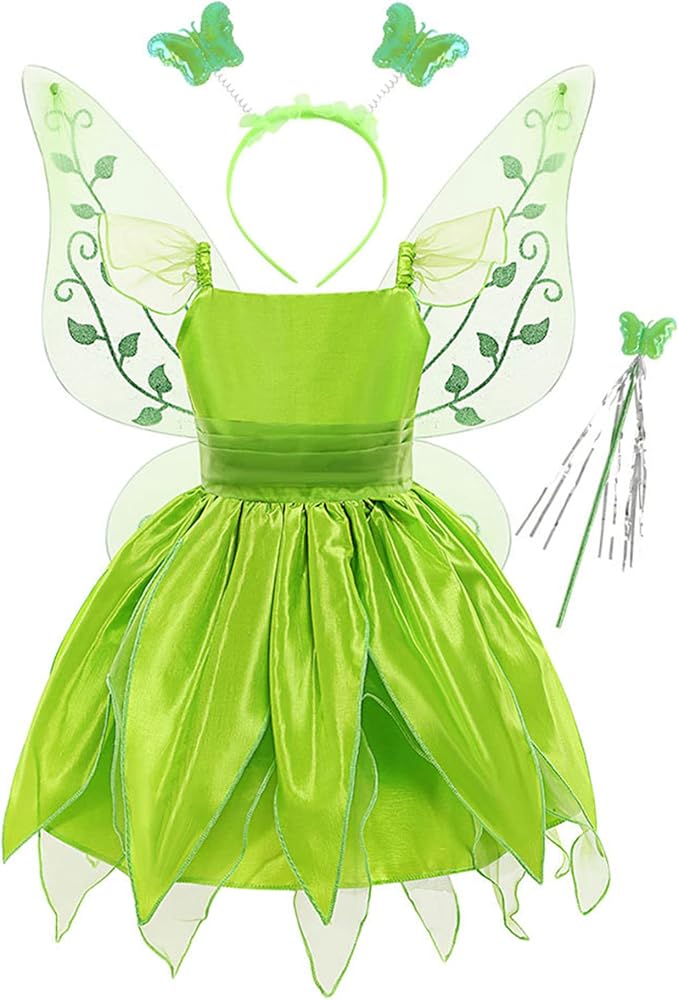 Tinker Bell Fairy Princess Costume Set with Wings & Wand