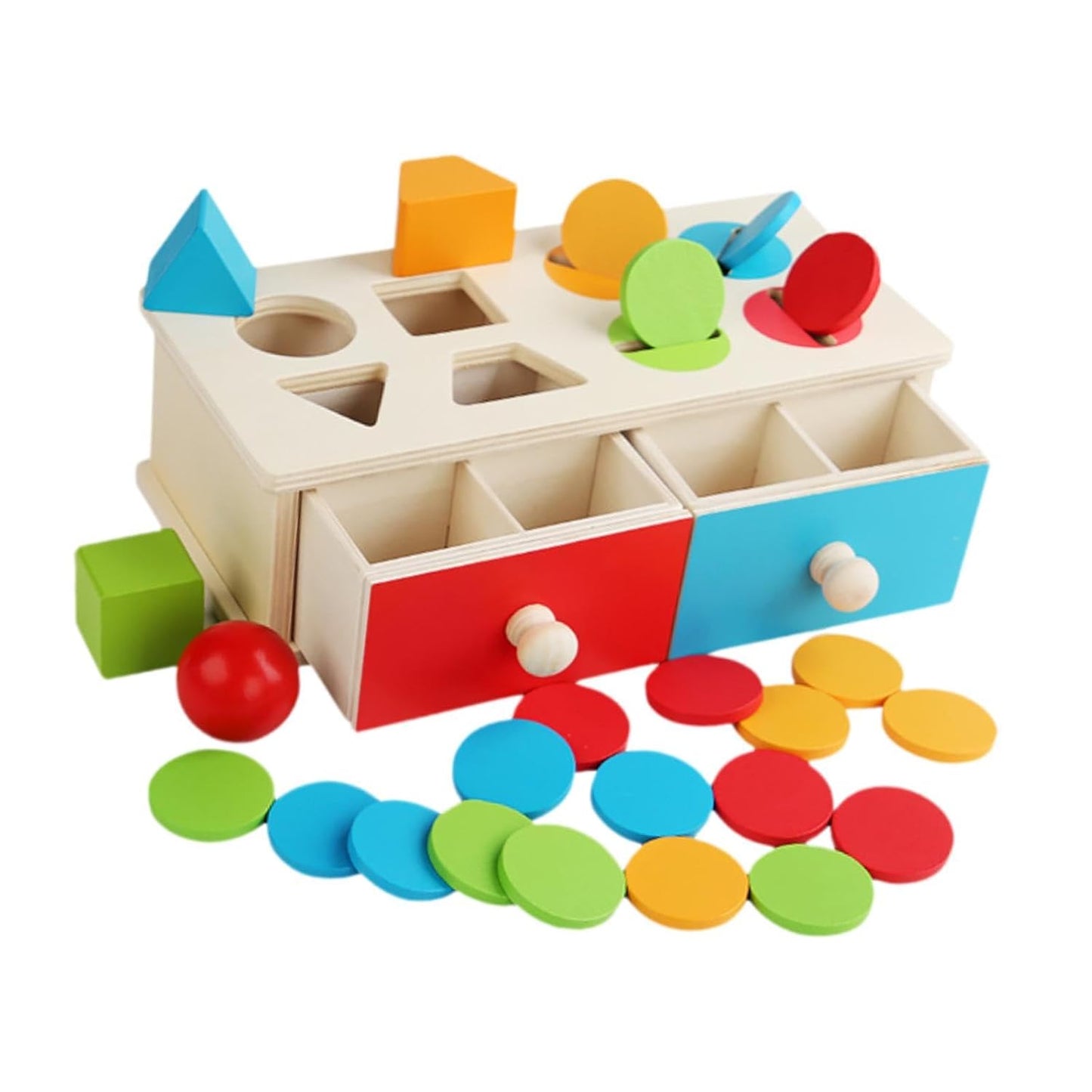 Montessori Shape & Colour Sorting Coin Object Permanence Box | Wooden Learning Toy Ages 1+