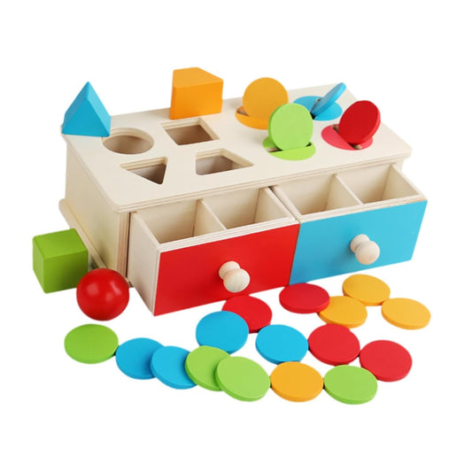 Montessori Shape & Colour Sorting Coin Object Permanence Box | Wooden Learning Toy Ages 1+