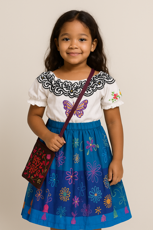 Encanto-Inspired Girls Costume Dress with Shoulder Bag – Magical Madrigal Style
