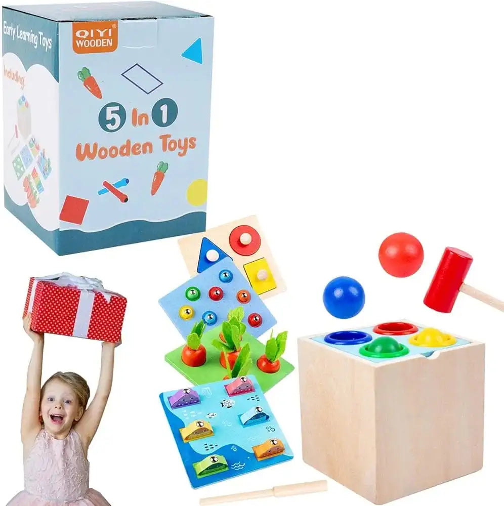 5-in-1 Montessori wooden activity cube educational toy for toddlers