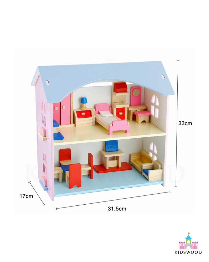 2 storey wooden dollhouse with furniture dimensions