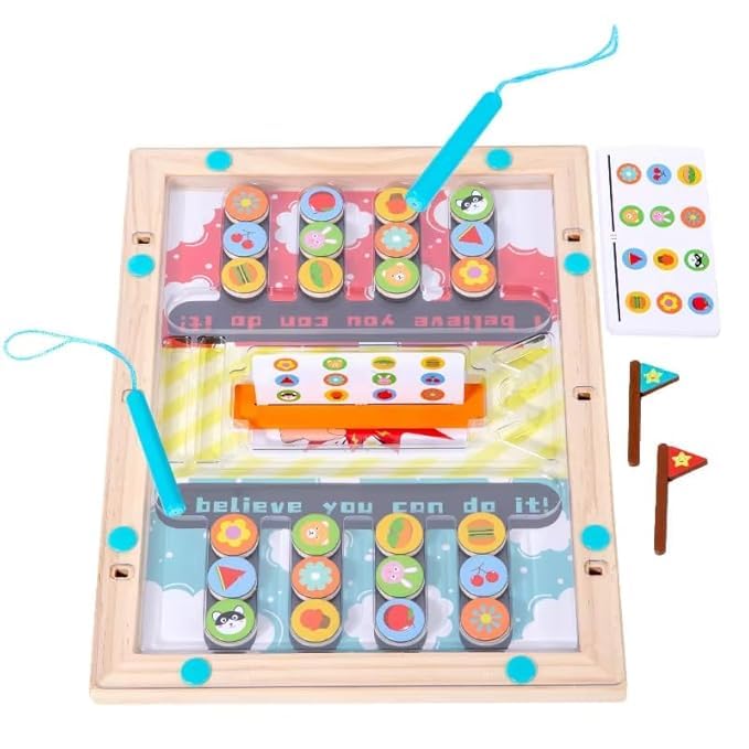 Wooden Four Color Magnetic Battle Game | Montessori Speed Matching & Memory Challenge Board