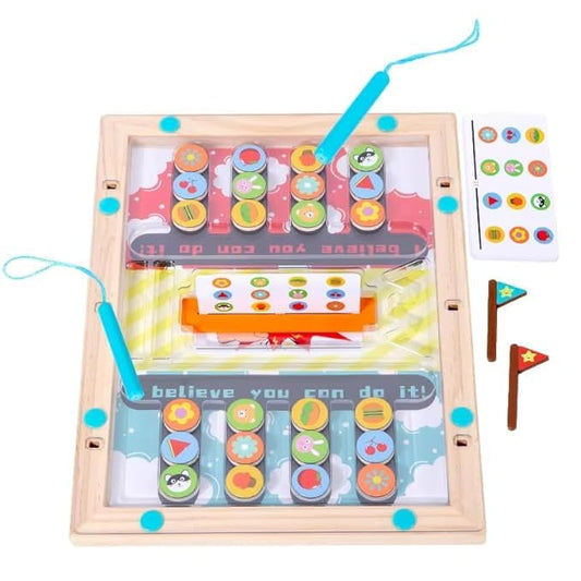 Wooden Four Color Magnetic Battle Game | Montessori Speed Matching & Memory Challenge Board