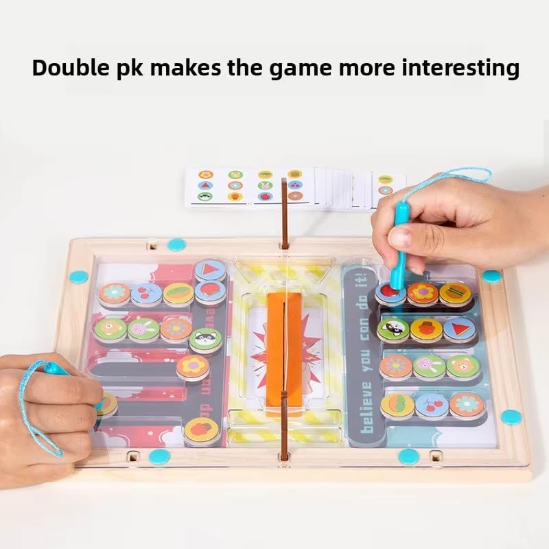 Wooden Four Color Magnetic Battle Game | Montessori Speed Matching & Memory Challenge Board