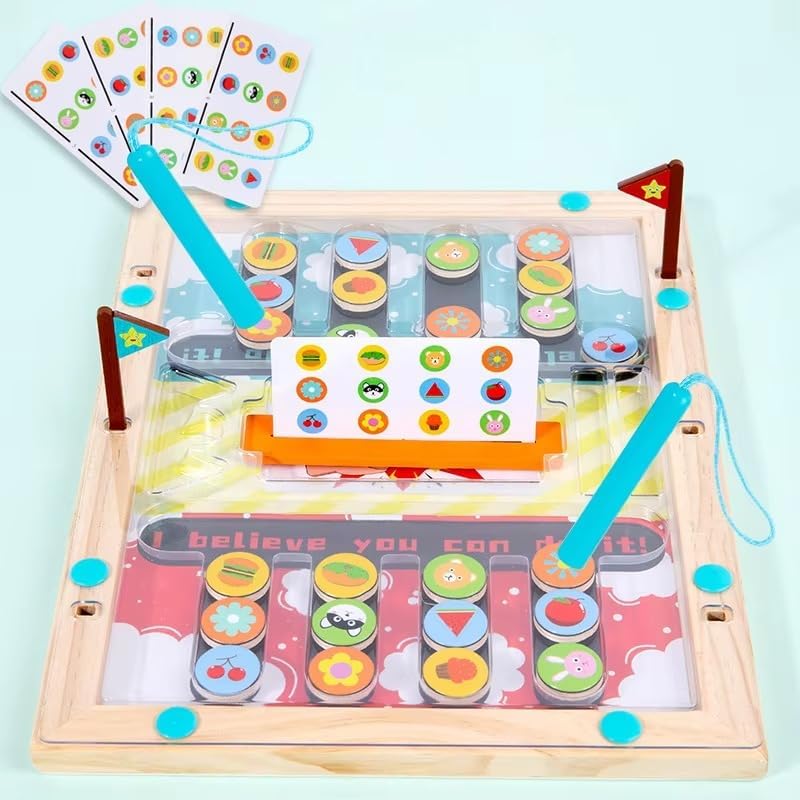 Wooden Four Color Magnetic Battle Game | Montessori Speed Matching & Memory Challenge Board