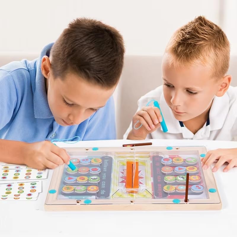 Wooden Four Color Magnetic Battle Game | Montessori Speed Matching & Memory Challenge Board