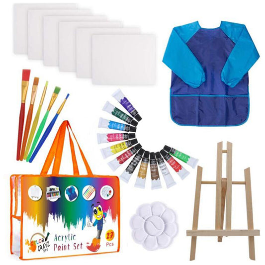 27-Piece Acrylic Painting Set for Kids – DIY Art Kit with Tote Bag & Easel