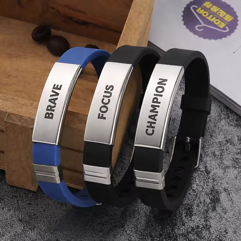 Boys Motivational Engraved Bracelet – Adjustable Silicone Confidence Wristband