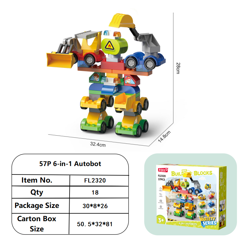 6-in-1 Robot Building Blocks Set for Kids, 57 pieces | Educational Vehicle Construction Toy