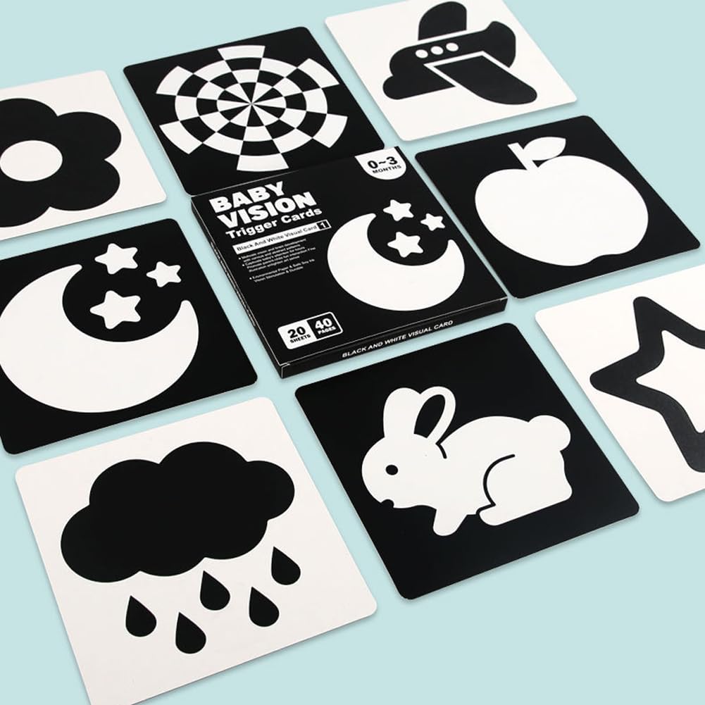 Baby Vision Black & White Flash Cards (0–3 Months) – High Contrast Newborn Visual Stimulation Cards