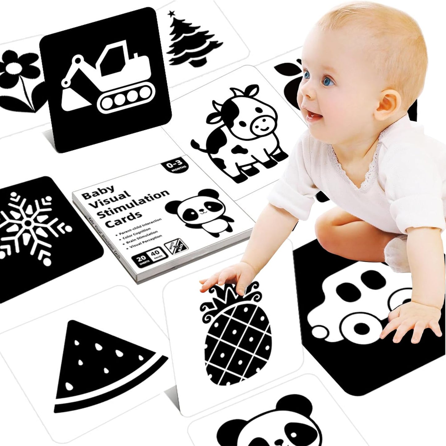 Baby Vision Black & White Flash Cards (0–3 Months) – High Contrast Newborn Visual Stimulation Cards