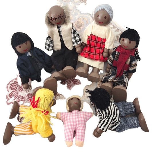 Multicultural Wooden Family Dolls – 7-Piece Set