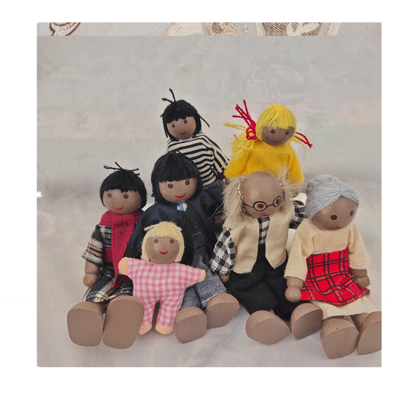 Multicultural Wooden Family Dolls – 7-Piece Set