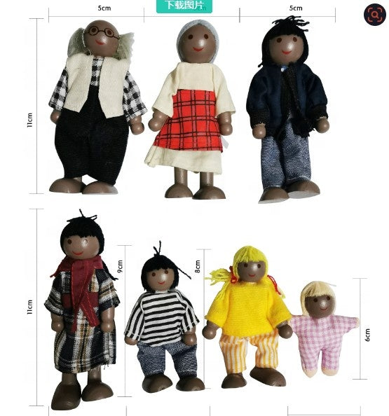 Multicultural Wooden Family Dolls – 7-Piece Set