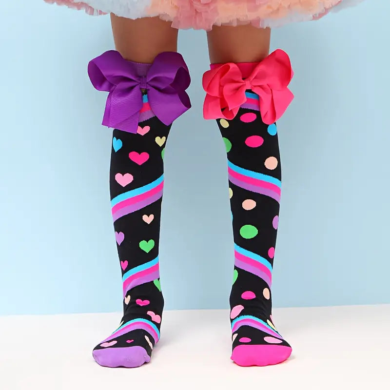 Bow-Knot Knee-High Socks for Kids – Hearts & Polka Dots