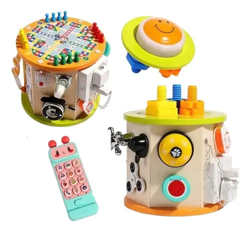 8-in-1 Interactive Montessori Busy Cabin | Wooden Sensory Activity Cube for Toddlers