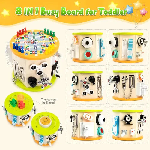8-in-1 Interactive Montessori Busy Cabin | Wooden Sensory Activity Cube for Toddlers