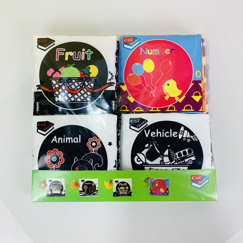 4-in-1 High Contrast Baby Cloth Book set with Teethers – Soft Learning Toy