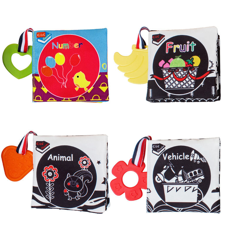 4-in-1 High Contrast Baby Cloth Book set with Teethers – Soft Learning Toy