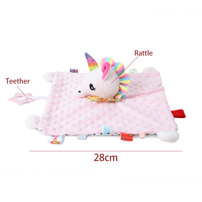 Baby Soft Comfort Blanket – Plush Animal Rattle with Teether