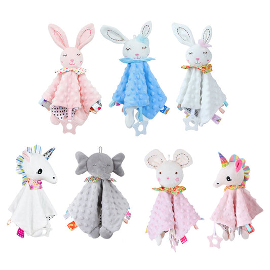 Baby Soft Comfort Blanket – Plush Animal Rattle with Teether
