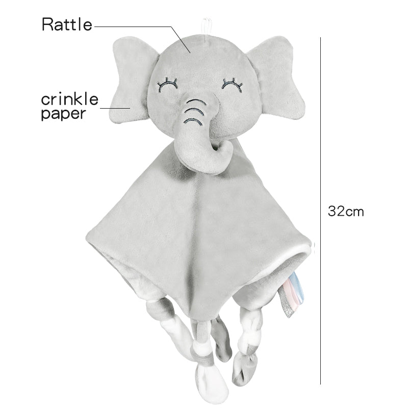 Plush Animal Comforter with Rattle – Bunny, Elephant & Unicorn