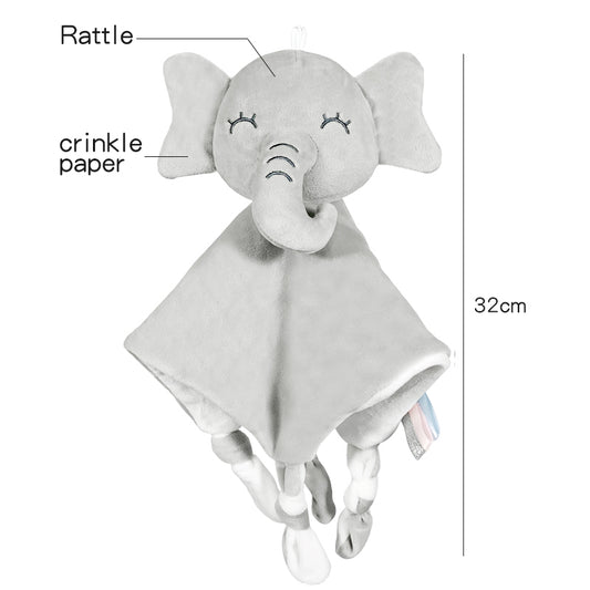 Plush Animal Comforter with Rattle – Bunny, Elephant & Unicorn