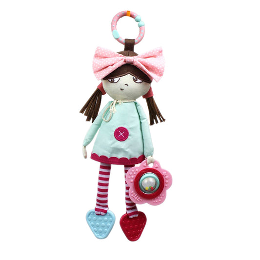 Girl Hanging Baby Teether Rattle with Crinkle & Bell – Stroller & Cot Toy
