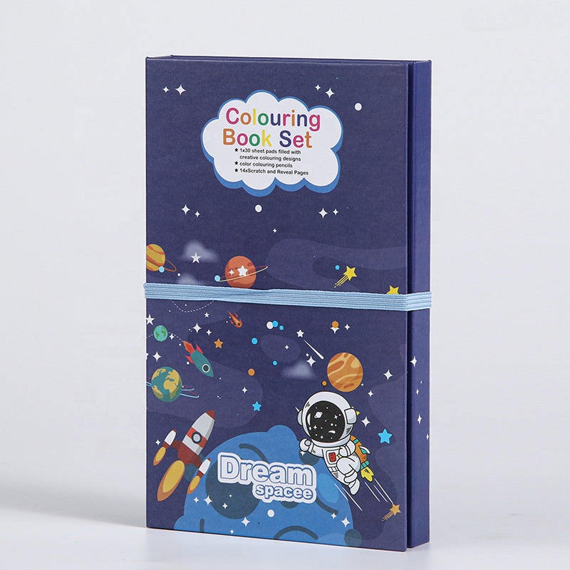 3-in-1 Kids Colouring & Scratch Art Set – Activity Book with Colour Pencils & Stencil (Gift Set)