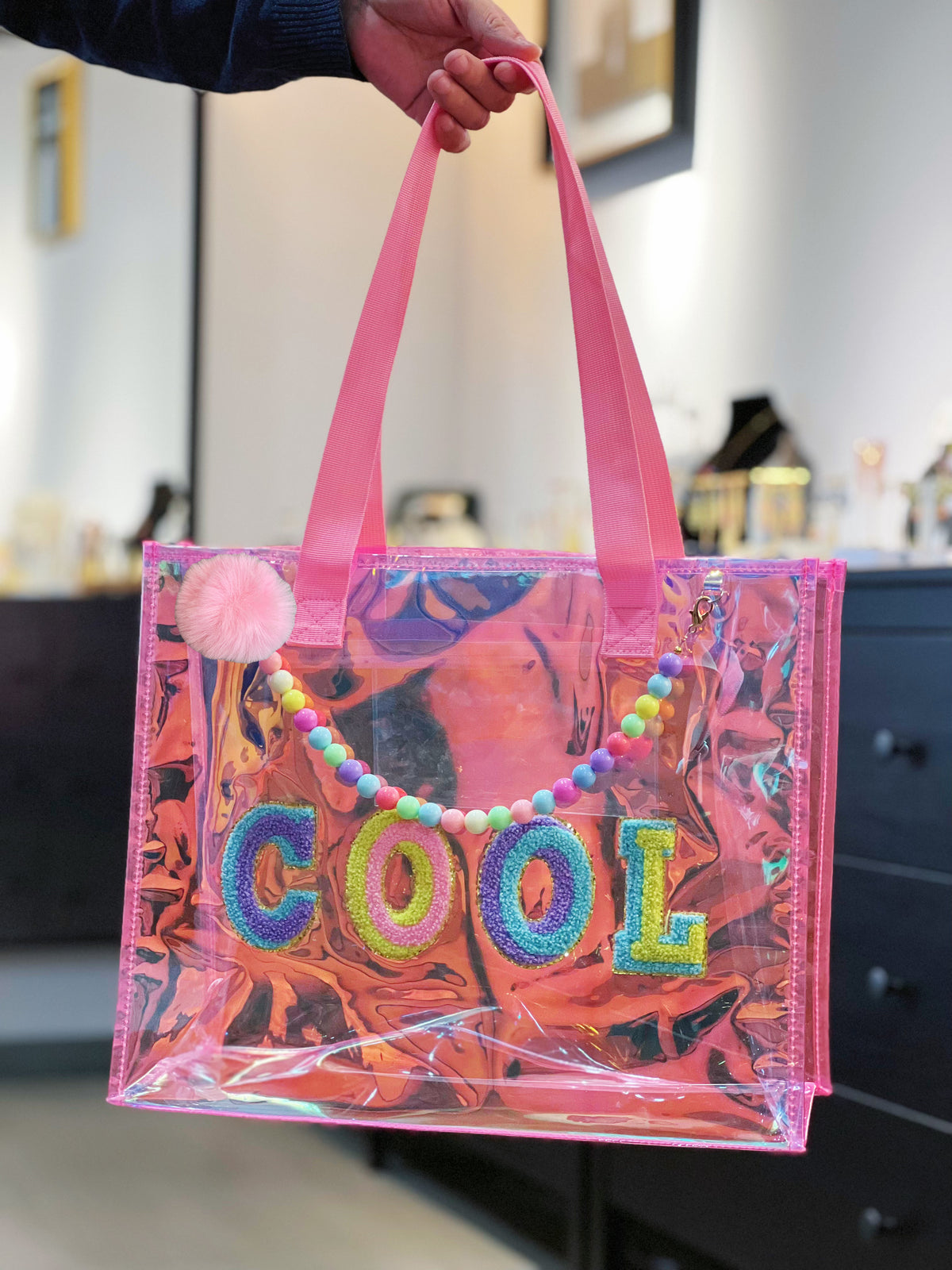 Girl Tote Bag – Holographic Beaded Shoulder Bag