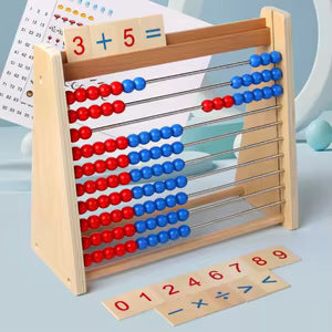 Wooden Abacus Counting Frame with Number & Maths Cards | Montessori Math Learning Toy