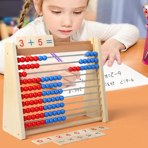 Wooden Abacus Counting Frame with Number & Maths Cards | Montessori Math Learning Toy